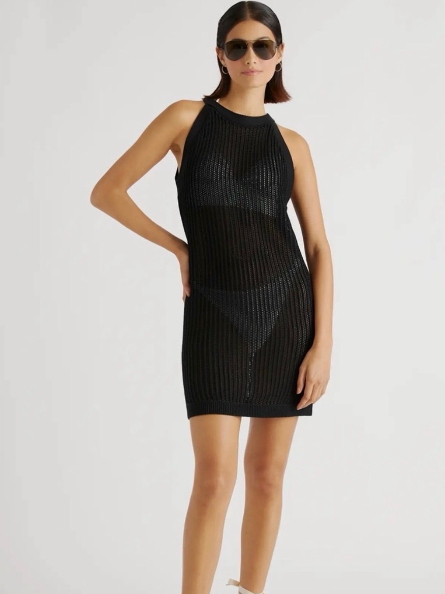 Nwt Quince 100% Organic Cotton Open Knit Cover Up Mini Dress